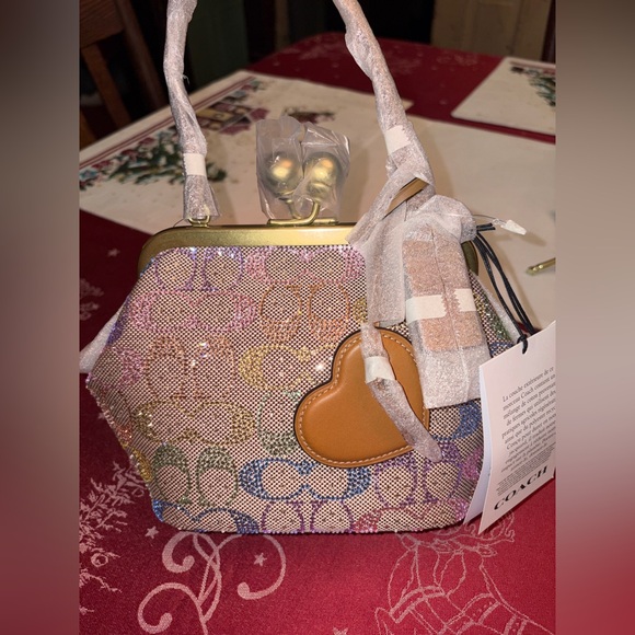 Coach Kisslock Frame Bag 16 in Rainbow (Candy) Crystal Signature Jacquard - Picture 16 of 16